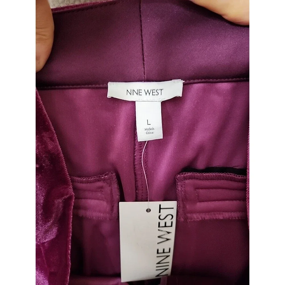 Nine West Velvet Dress Pants Womens L Australian Orchid Wide Leg Stretch NEW - Picture 5 of 7